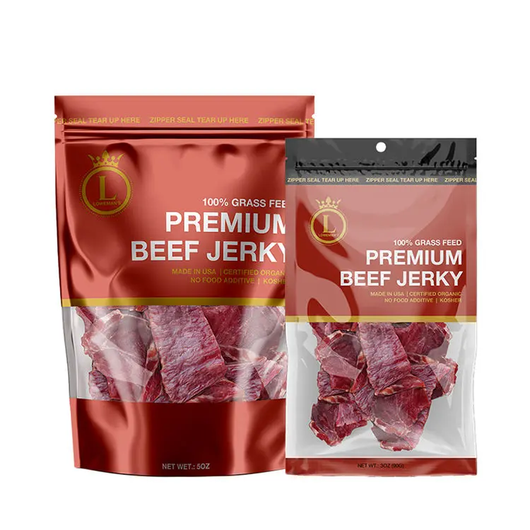 2 black Beef Jerky Bags stand-up pouches